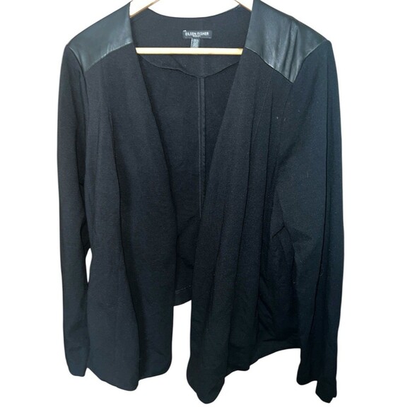Eileen Fisher Jacket Womens Plus Sz 2X Ponte Leather Black Open Blazer Cardigan - Picture 1 of 8